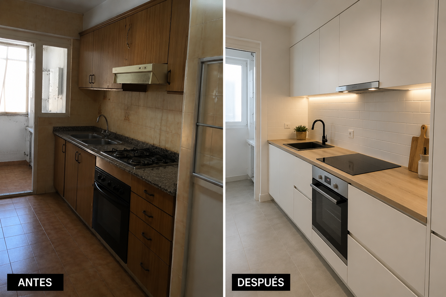 Antes y después de una reforma integral de cocina