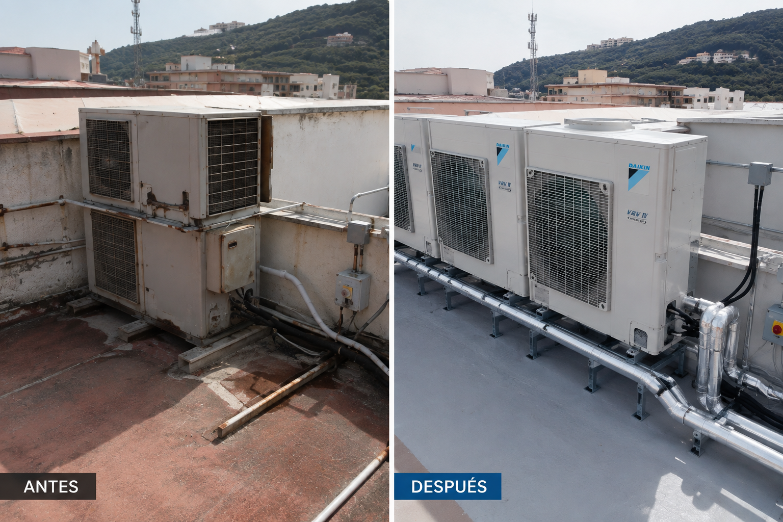 Antes y después de equipos de climatización en cubierta