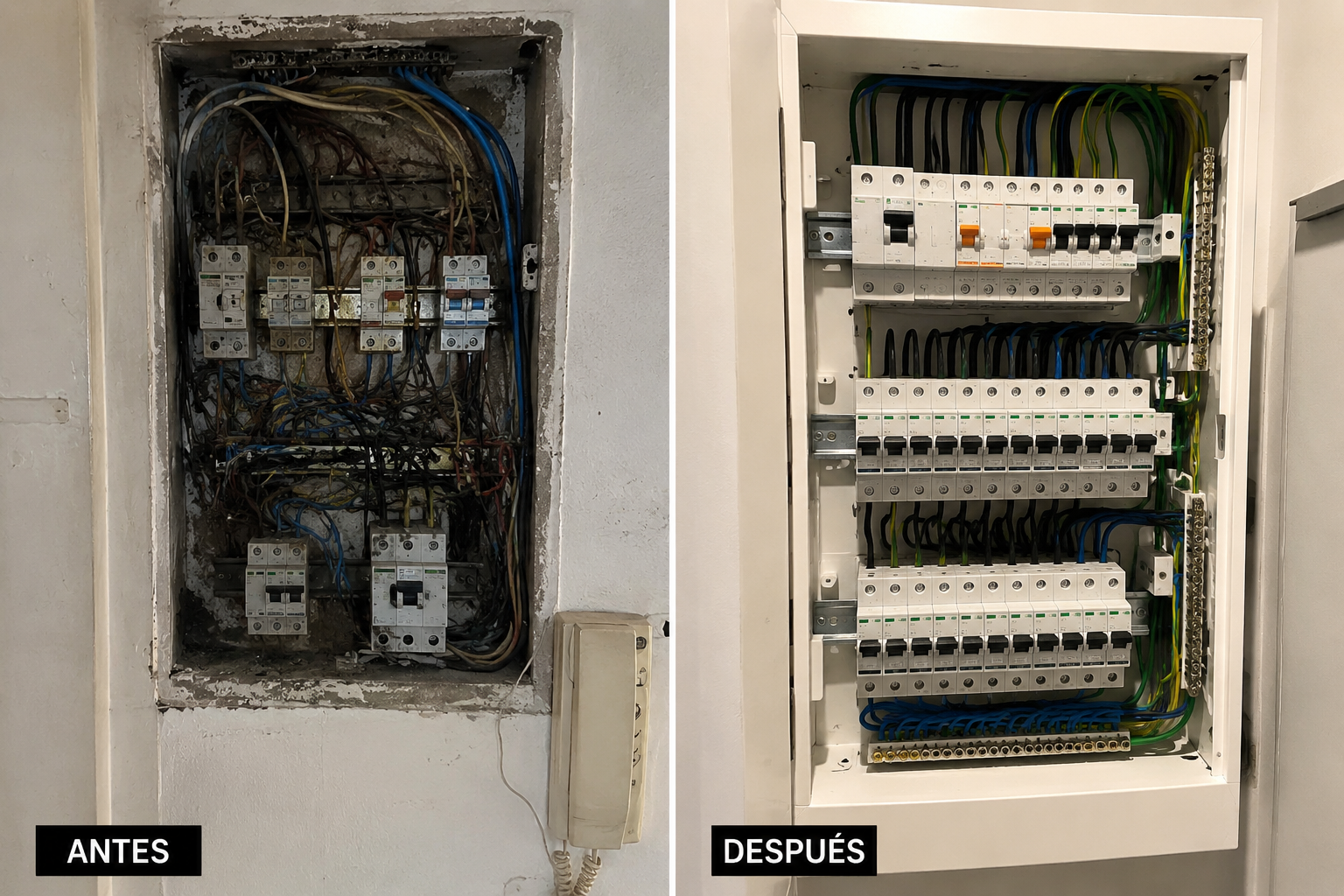 Antes y después de un cuadro eléctrico renovado por Teknico